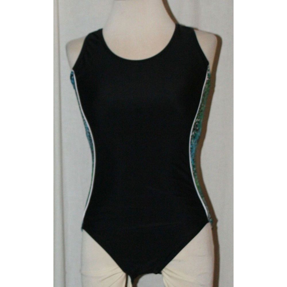 Catalina One Piece Black Green & White Pebble Cutout Back Swimsuit Size M